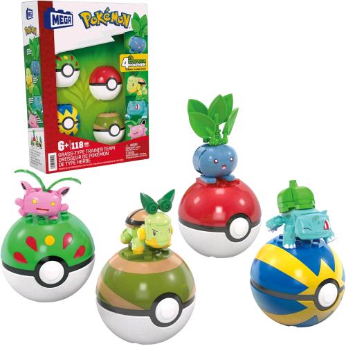 MATTEL MEGA POKEMON POKEBALL TIPO ERBA SET DA COSTUIRE CON 4 POKEMON E 4 POKEBAL