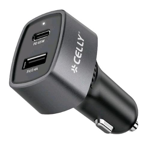 CELLY CAR CHARGER CARICABATTERIE AUTO 2 USCITE 77 W USB-A 12 W USB-C 65W