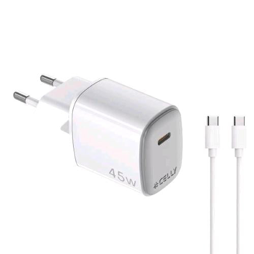CELLY UP CARICABATTERIE DA RETE GaN 45 W USB-C + CAVO DI RICARICA USB-C MASCHIO/