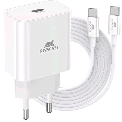 RIVACASE CARICABATTERIE DA RETE USB-C PD 20W CON CAVO USB-C 1 MT BIANCO