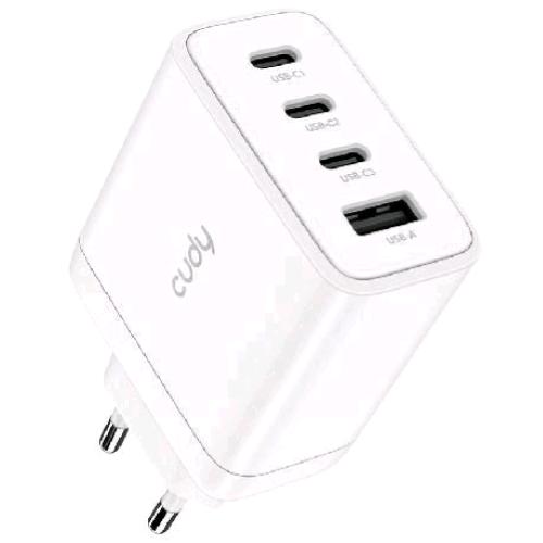 CUDY CARICABATTERIE DA RETE GaN 65 W FAST CHARGE - 3 x USB-C - 1 x USB-A BIANCO