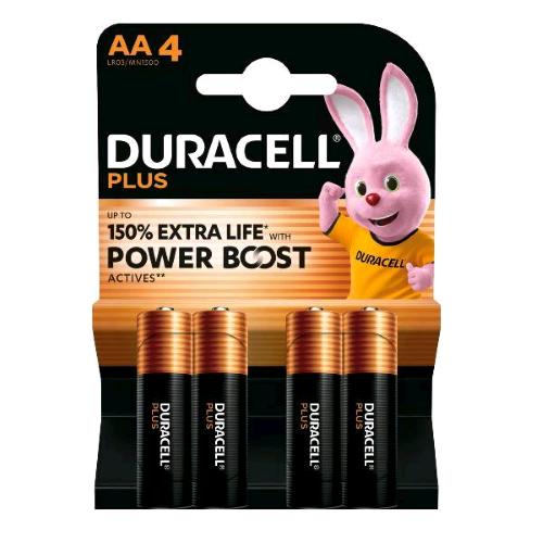 DURACELL PLUS POWERBOOST BATTERIE ALCALINE STILO AA BLISTER4 Pz.