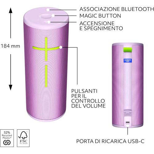 LOGITECH ULTIMATE EARS BOOM 4 ALTOPARLANTE PORTATILE BLUETOOTH IMPERMEABILE E GA