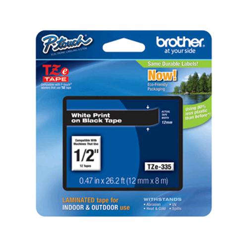 BROTHER TZE-335 NASTRO LAMINATO 12MMx8MT COLORE NERO STAMPA BIANCO