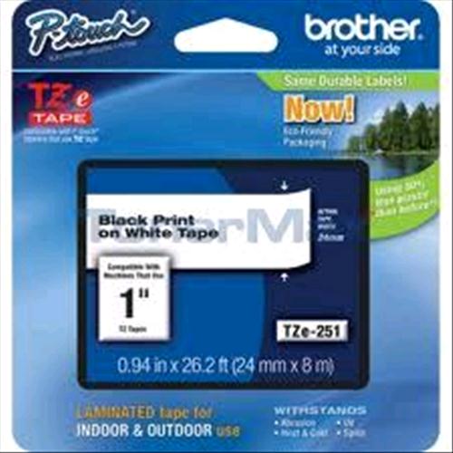 BROTHER TZE251 NASTRO 24MMx8MT COLORE BIANCO STAMPA NERO