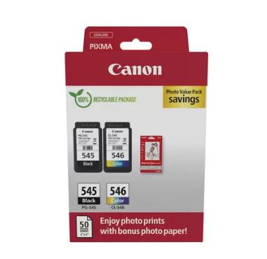 CARTUCCIA CANON MULTIPACK 8287B008 PG-545/CL-546 + 50 FOGLI CARTA FOTOGRAFICA