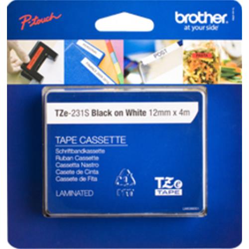 BROTHER TZE-231S NASTRO LAMINATO COLORE BIANCO STAMPA NERO 12MM X 4M