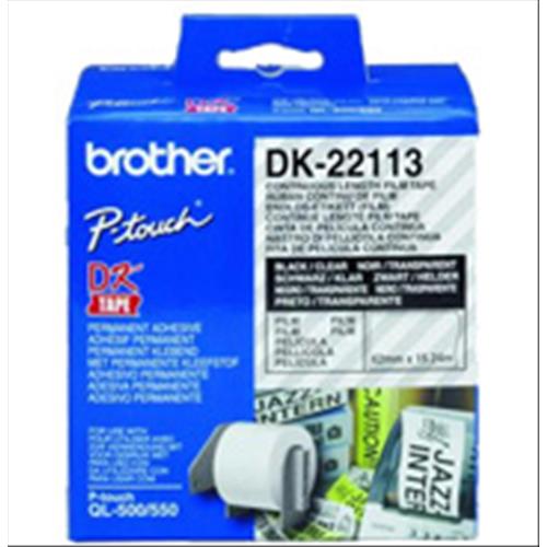 BROTHER DK22113 NASTRO ADESIVO IN PELLICOLA TRASPARENTE STAMPA NERO 62MM X 15.24