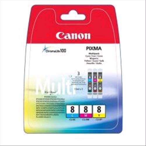CANON MULTIPACK CLI-8 CMY PACK CARTUCCE CIANO+MAGENTA+GIALLO IN BLISTER CON ALLA