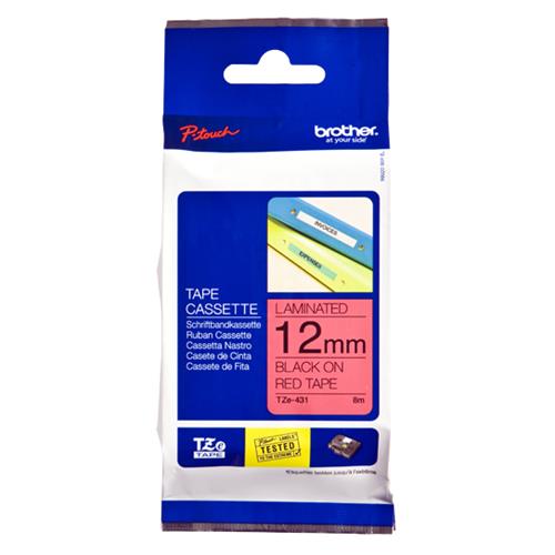 BROTHER TZE431 NASTRO LAMINATO 12MM X 8MT COLORE ROSSO STAMPA NERO