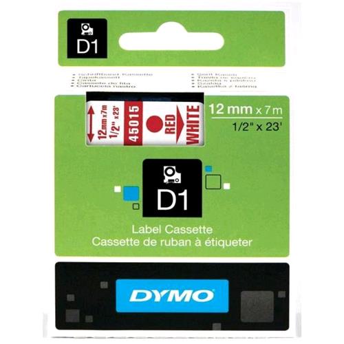 DYMO D1 NASTRO STANDARD IN POLIESTERE 12MM7MT COLORE BIANCO STAMPA ROSSO