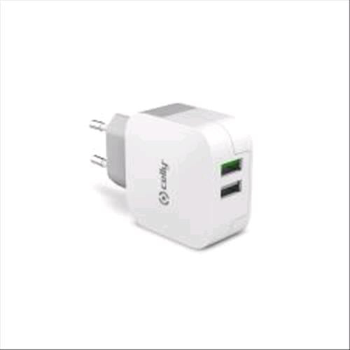 CELLY CARICABATTERIE DA RETE 1xUSB 1A + 1xUSB 2.4A COLORE GRIGIO/BIANCO