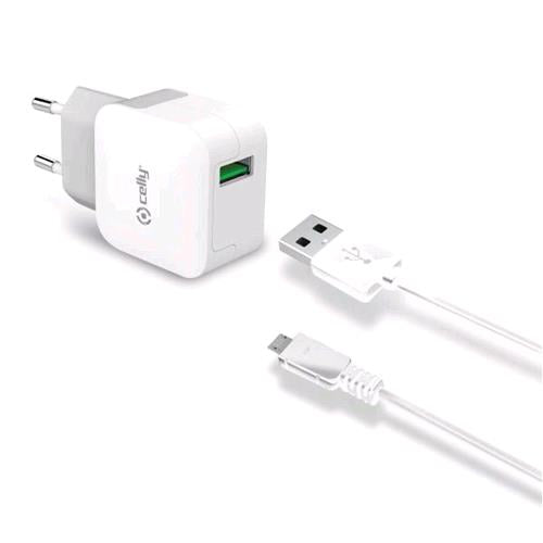 CELLY KIT TCUSBTURBO CARICABATTERIE DA RETE ULTRAVELOCE 2.4 A COLORE BIANCO