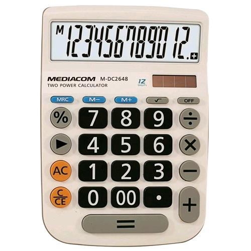 MEDIACOM DC2648 CALCOLATRICE DA TAVOLO 12 CIFRE ALIMENTAZIONE BATTERIA/SOLARE