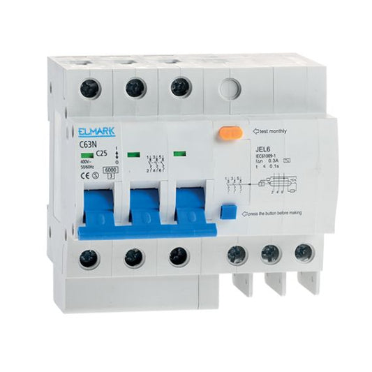 Interruttore differenziale con controllo elettronico di corrente residua JEL6 C40 3P 40A/30MA Elmark